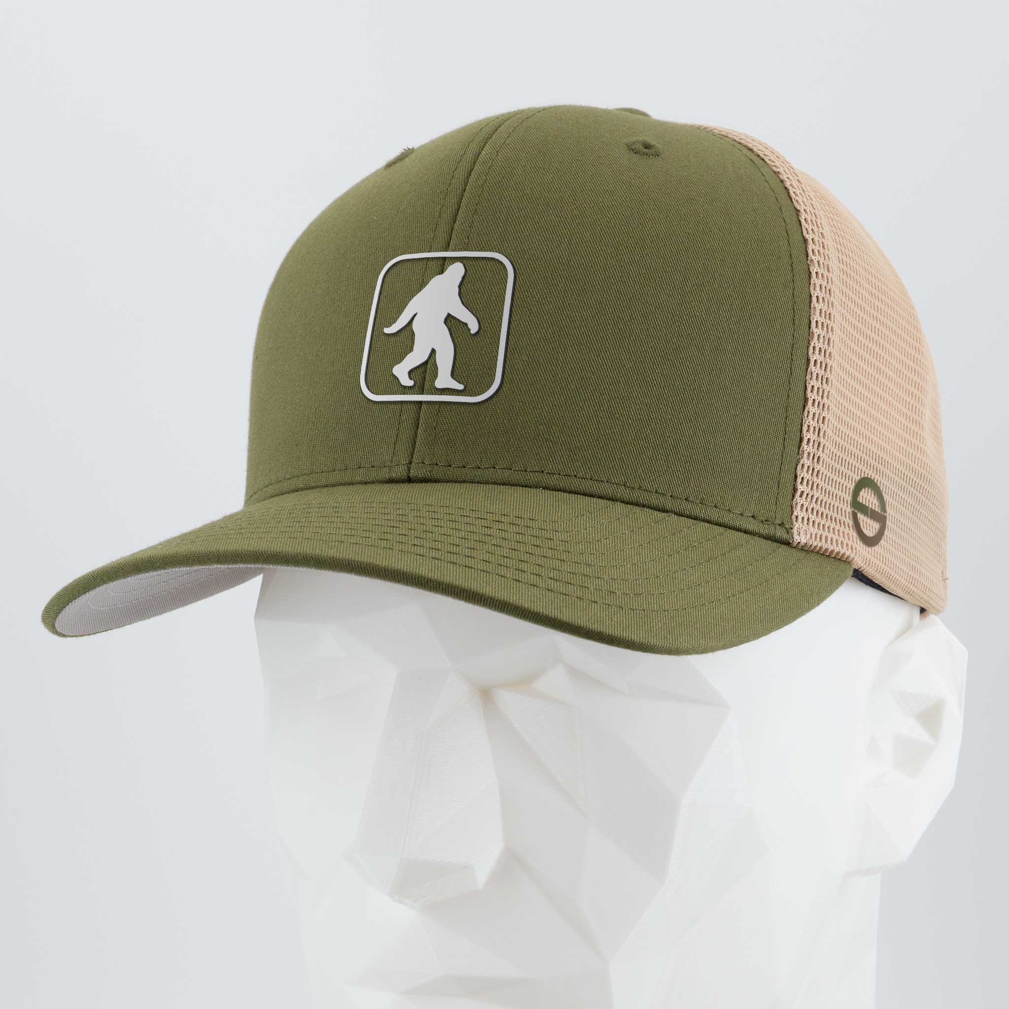 Bigfoot Trail Sign (Silicone) - Flexfit® Mesh Trucker Cap Color: Olive/Khaki - Eternal Glyph LLC