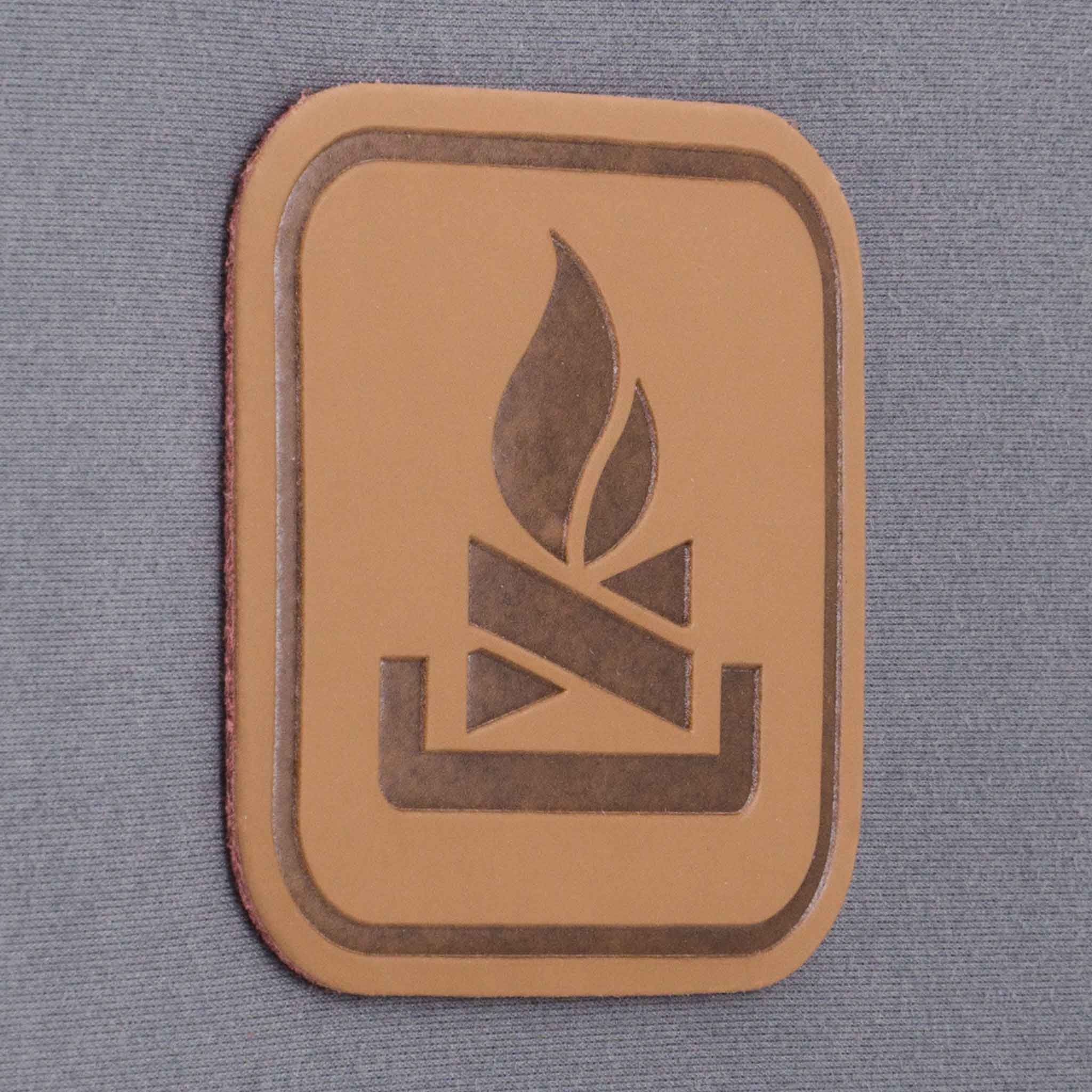 Campfire Trail Sign (Leather) - Flexfit® Mesh Trucker Cap Color: Coyote/Black - Eternal Glyph LLC