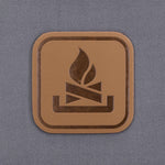 Campfire Trail Sign (Leather) - Flexfit® Mesh Trucker Cap Color: Coyote/Black - Eternal Glyph LLC