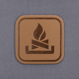 Campfire Trail Sign (Leather) - Flexfit® Mesh Trucker Cap Color: Coyote/Black - Eternal Glyph LLC