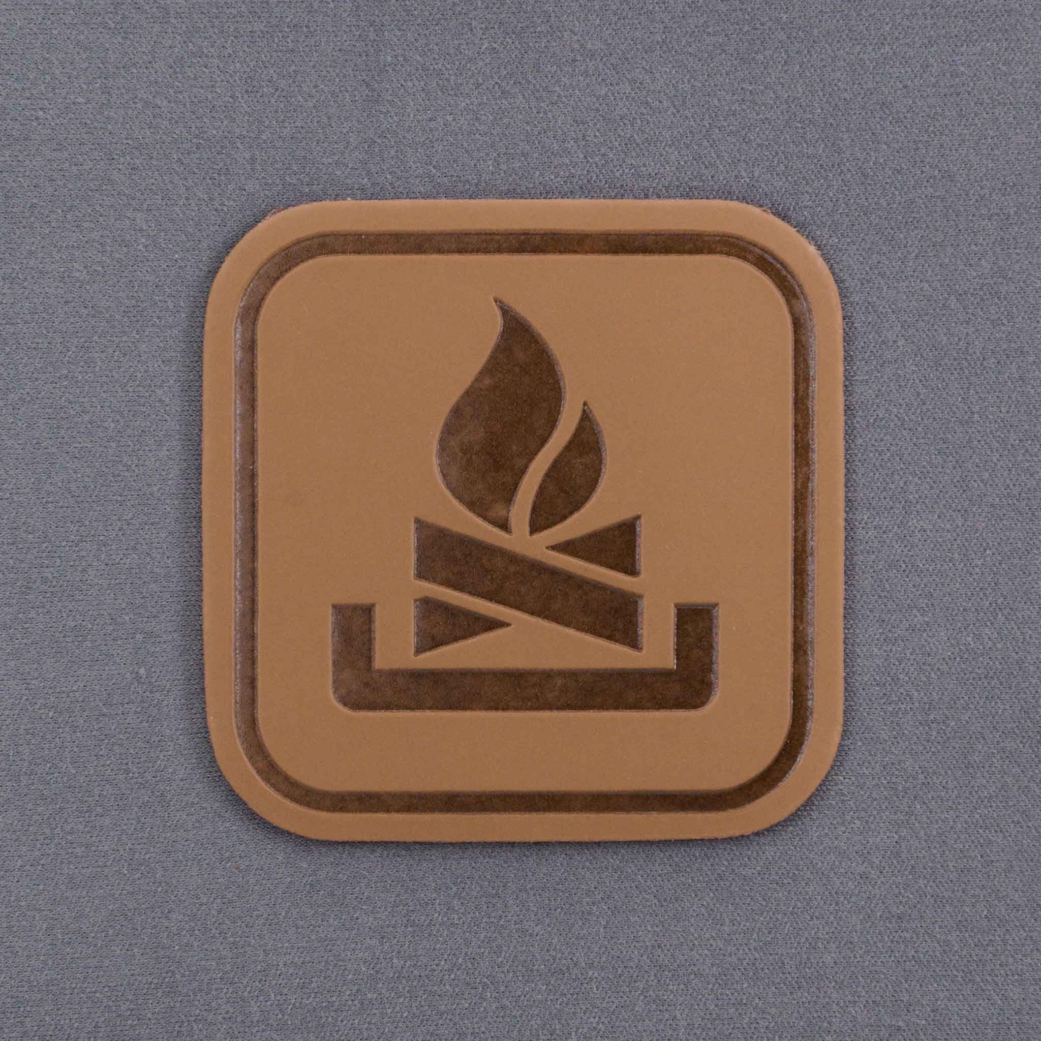 Campfire Trail Sign (Leather) - Flexfit® Mesh Trucker Cap Color: Coyote/Black - Eternal Glyph LLC