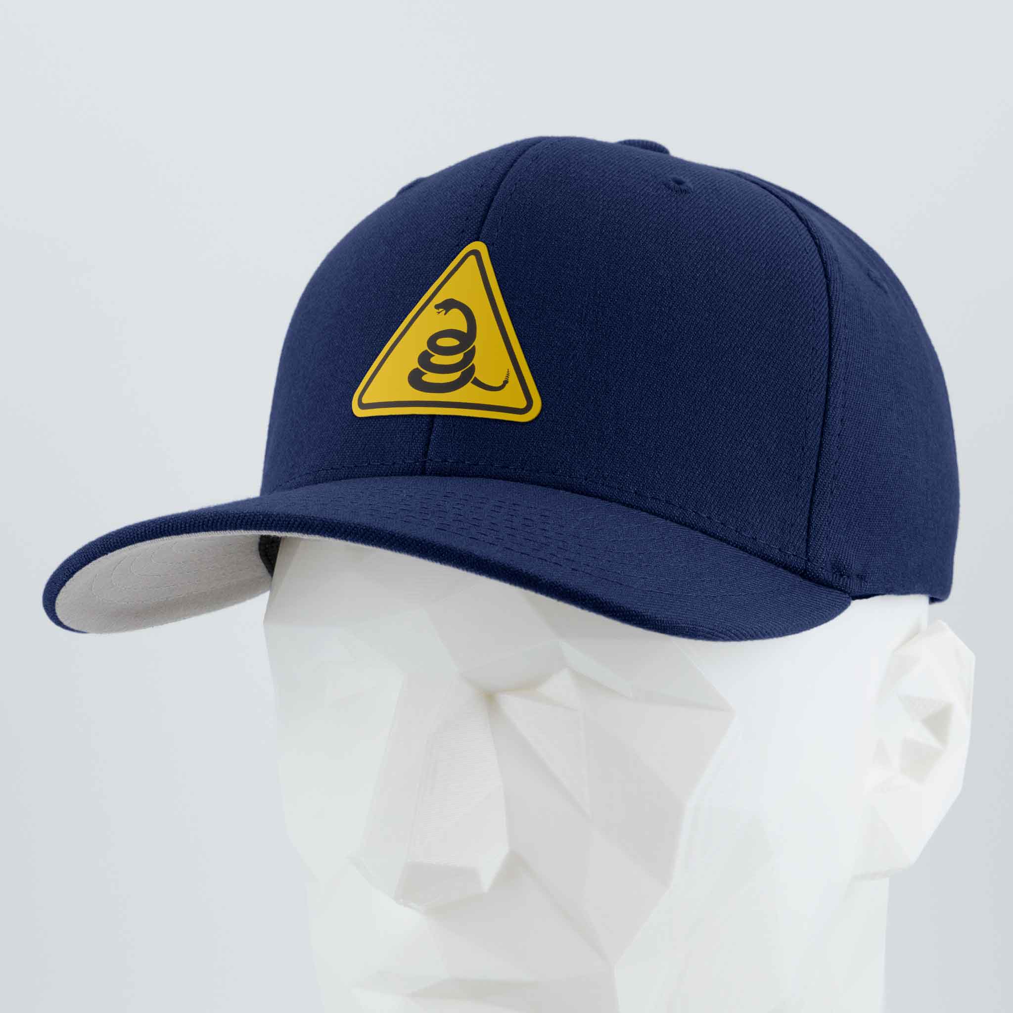 Rattlesnake Warning Sign (Silicone) - Flexfit® Premium Wool Blend Cap Color: Navy - Eternal Glyph LLC
