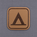 Tent Camping Trail Sign (Leather) - Flexfit® Mesh Trucker Cap Color: Coyote/Black - Eternal Glyph LLC