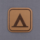 Tent Camping Trail Sign (Leather) - Flexfit® Mesh Trucker Cap Color: Coyote/Black - Eternal Glyph LLC