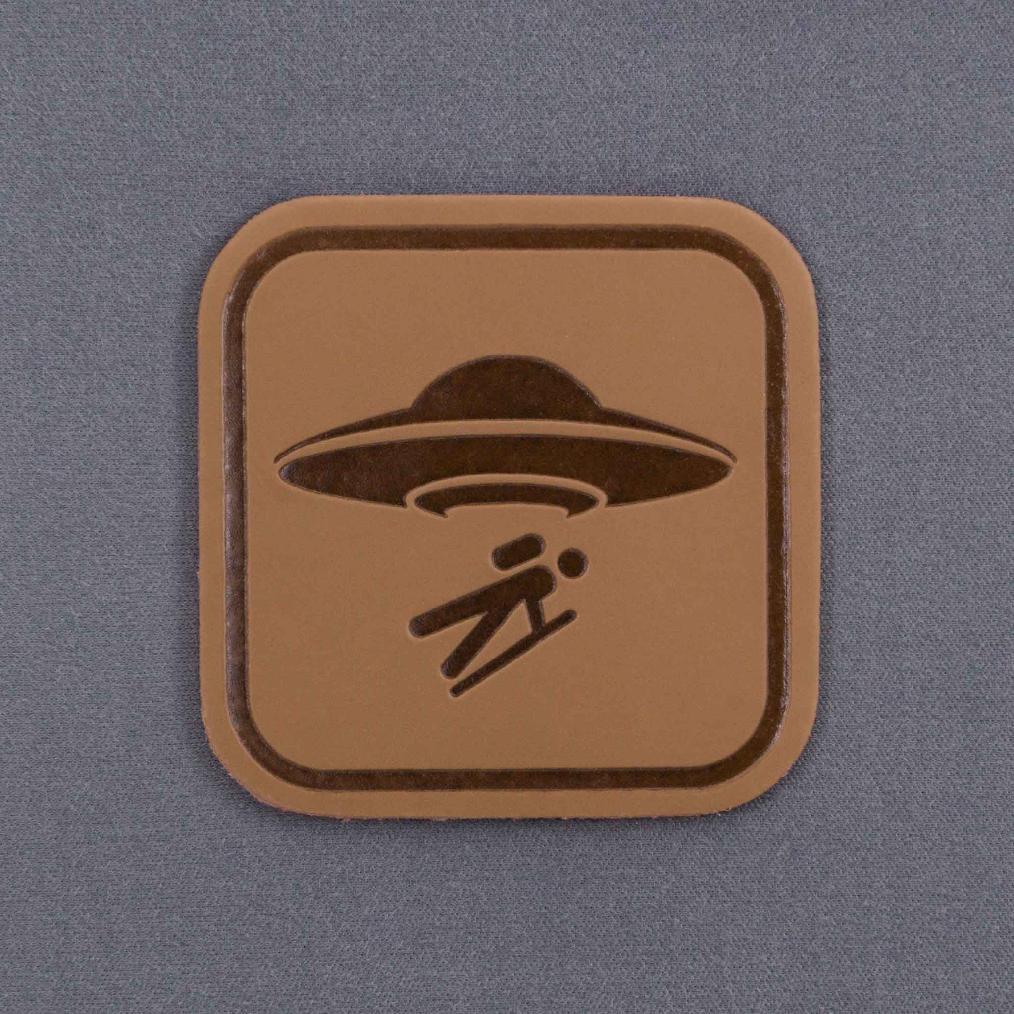 UFO Area Trail Sign (Leather) - Flexfit® Mesh Trucker Cap Color: Coyote/Black - Eternal Glyph LLC
