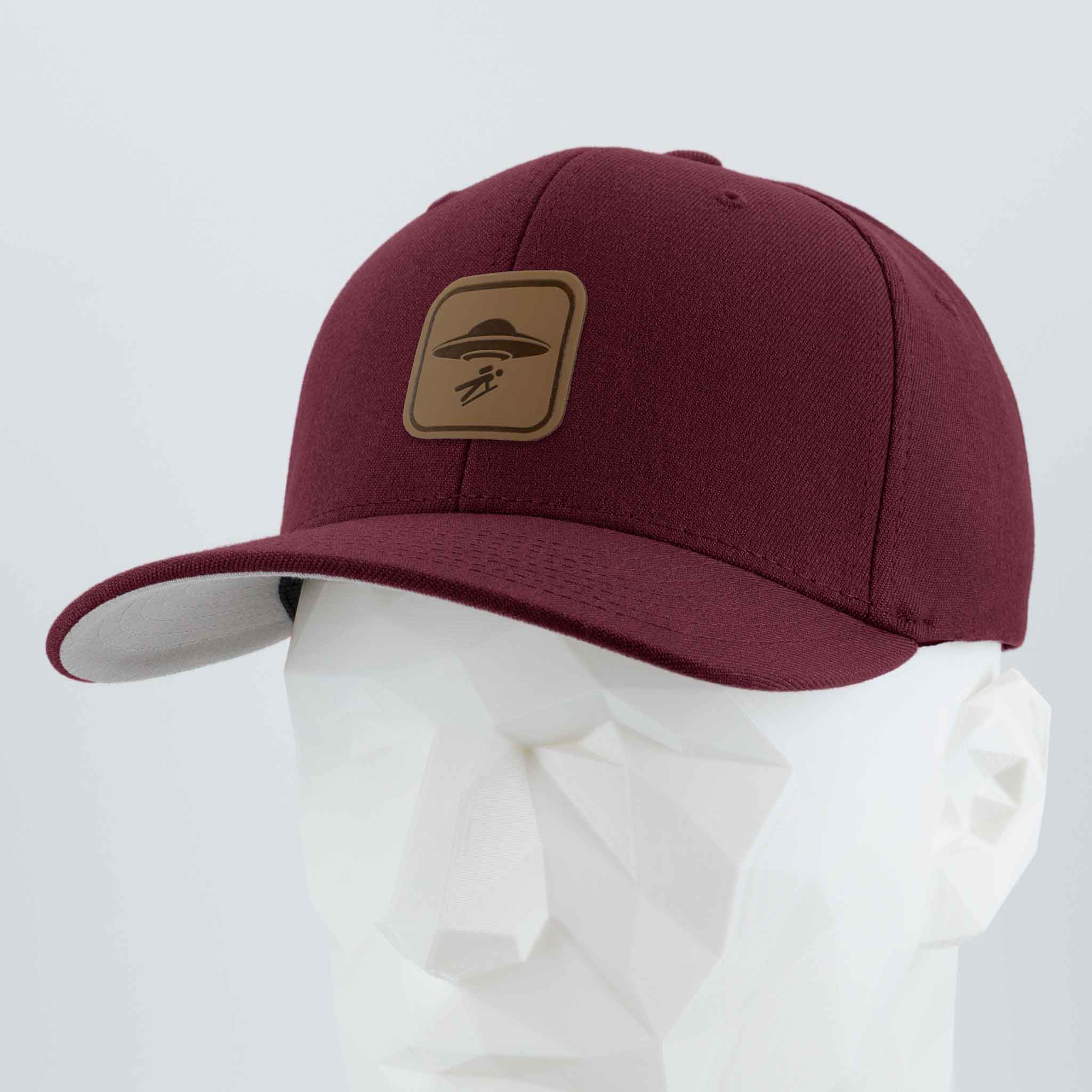 UFO Area Trail Sign (Leather) - Flexfit® Premium Wool Blend Cap Color: Maroon - Eternal Glyph LLC