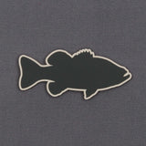 The Eternal Glyph Large Mouth Bass (Silicone) Flexfit® Flat Bill Premium Fitted Cap features a sleek black bass design with a cream outline—an ideal hat for freshwater fishing enthusiasts.