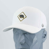 Bear Crossing Sign (Silicone) - Flexfit® Cool & Dry Cap Color: White - Eternal Glyph LLC