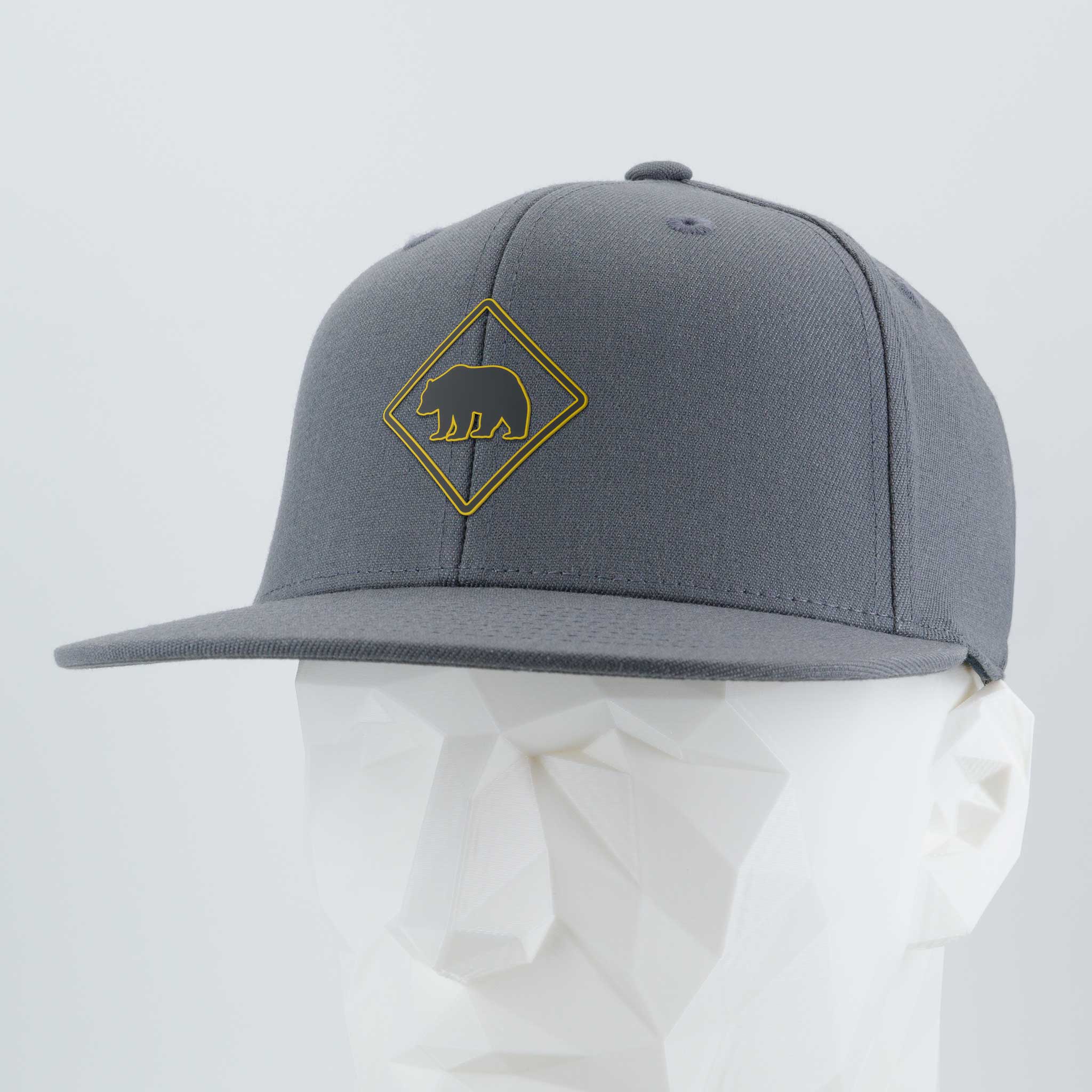 Bear Crossing Sign (Silicone) - Flexfit® Premium Fitted Cap Color: Dark Gray - Eternal Glyph LLC