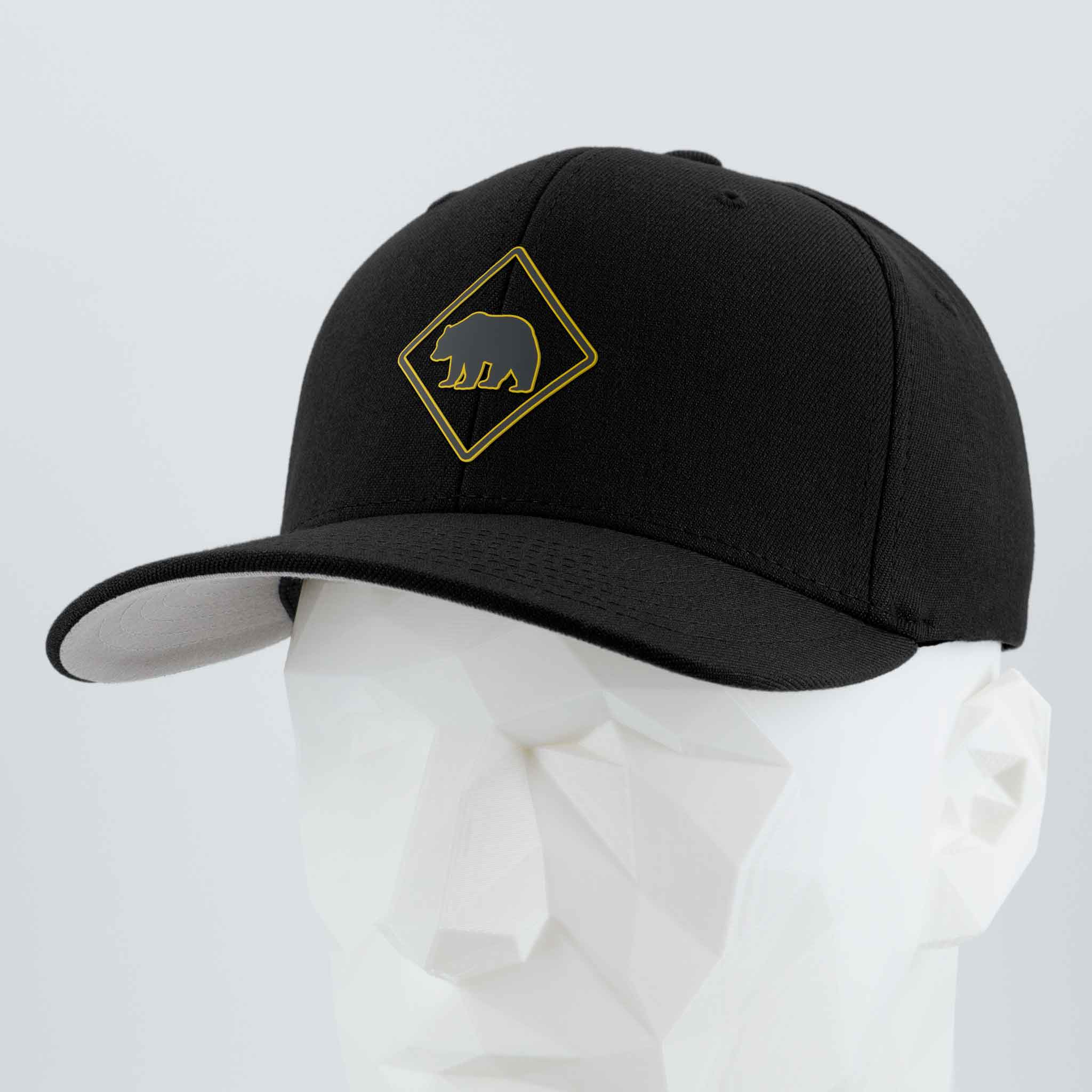 Bear Crossing Sign (Silicone) - Flexfit® Premium Wool Blend Cap Color: Black - Eternal Glyph LLC