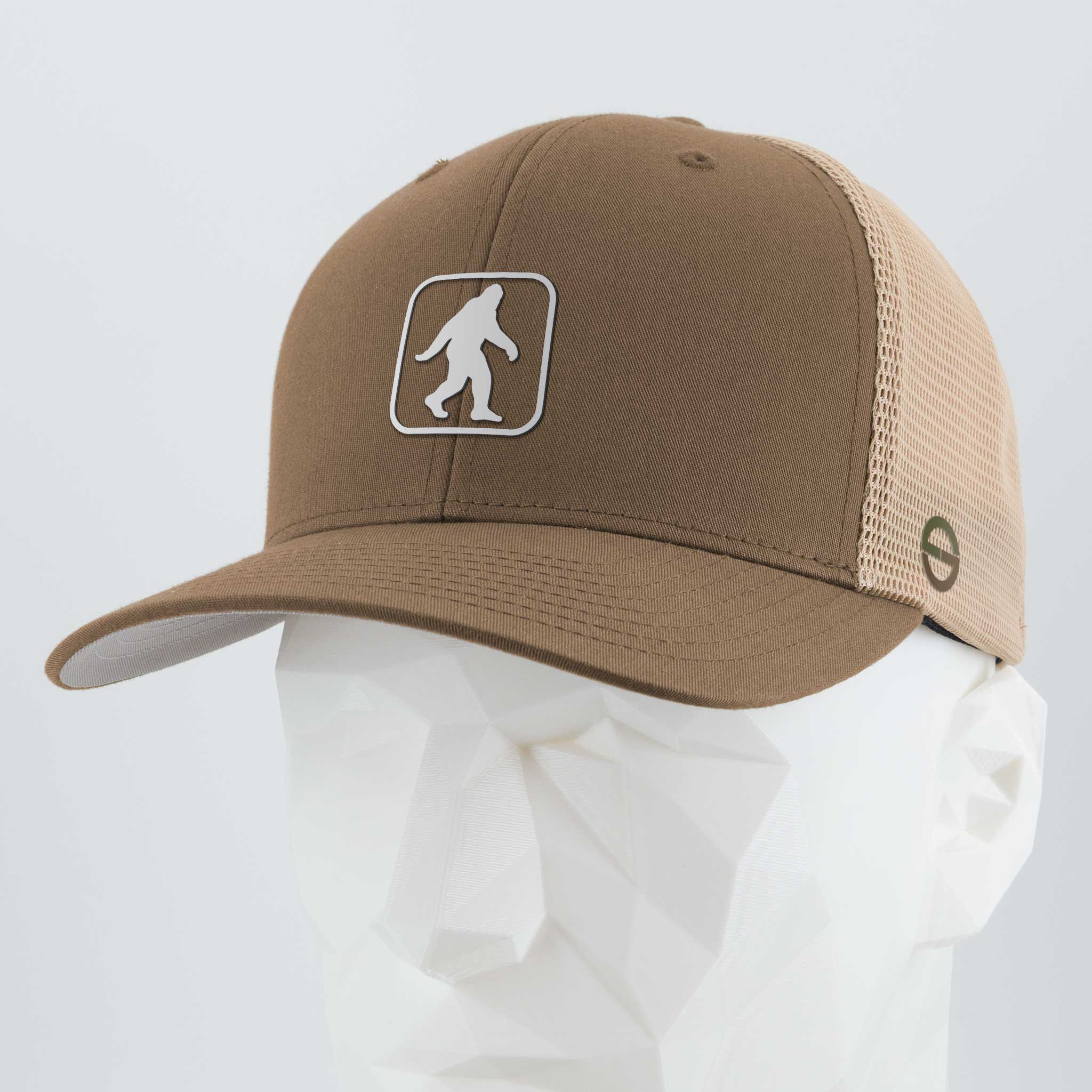 Bigfoot Trail Sign (Silicone) - Flexfit® Mesh Trucker Cap Color: Coyote/Khaki - Eternal Glyph LLC