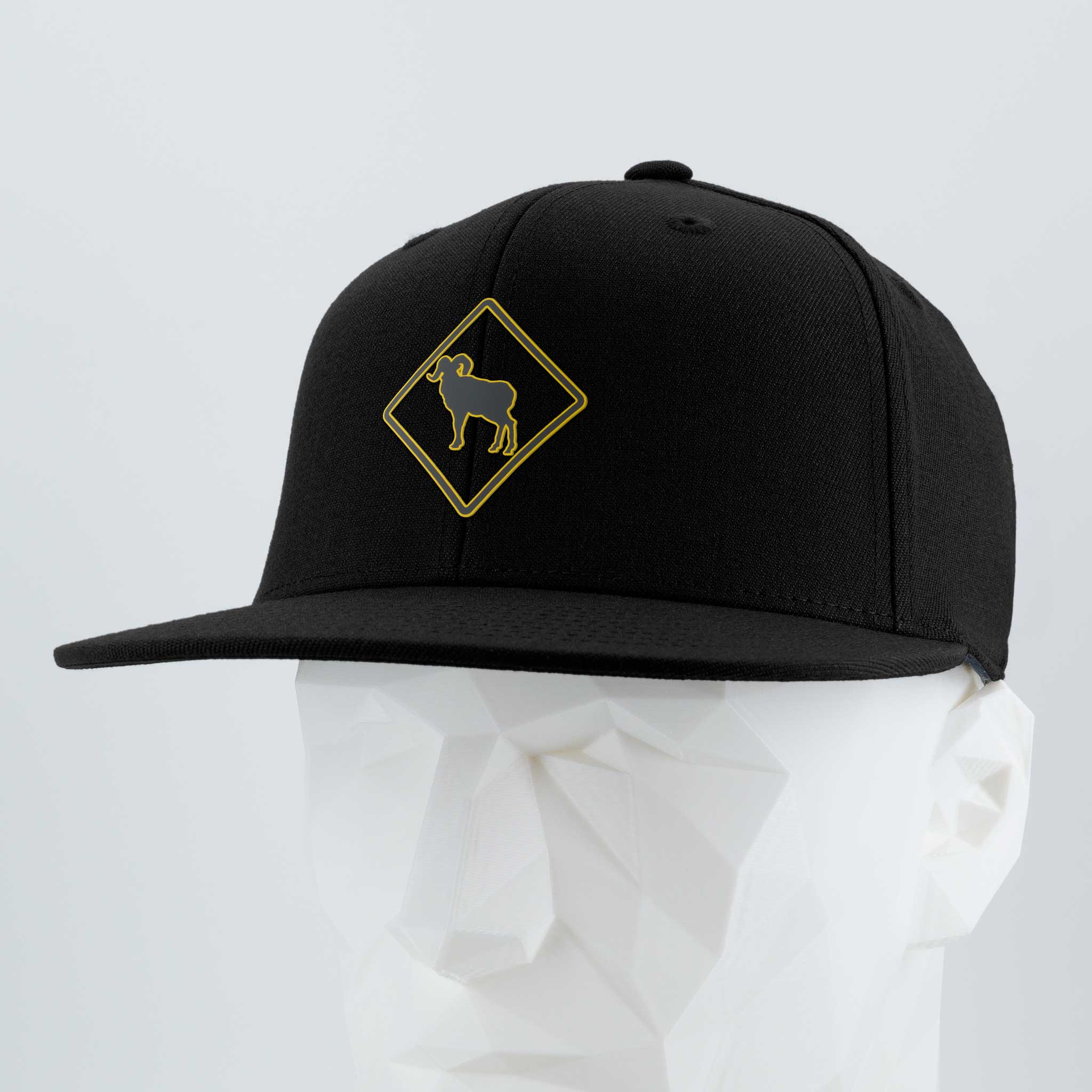Bighorn Sheep Crossing Sign (Silicone) - Flexfit® Premium Fitted Cap Color: Black - Eternal Glyph LLC