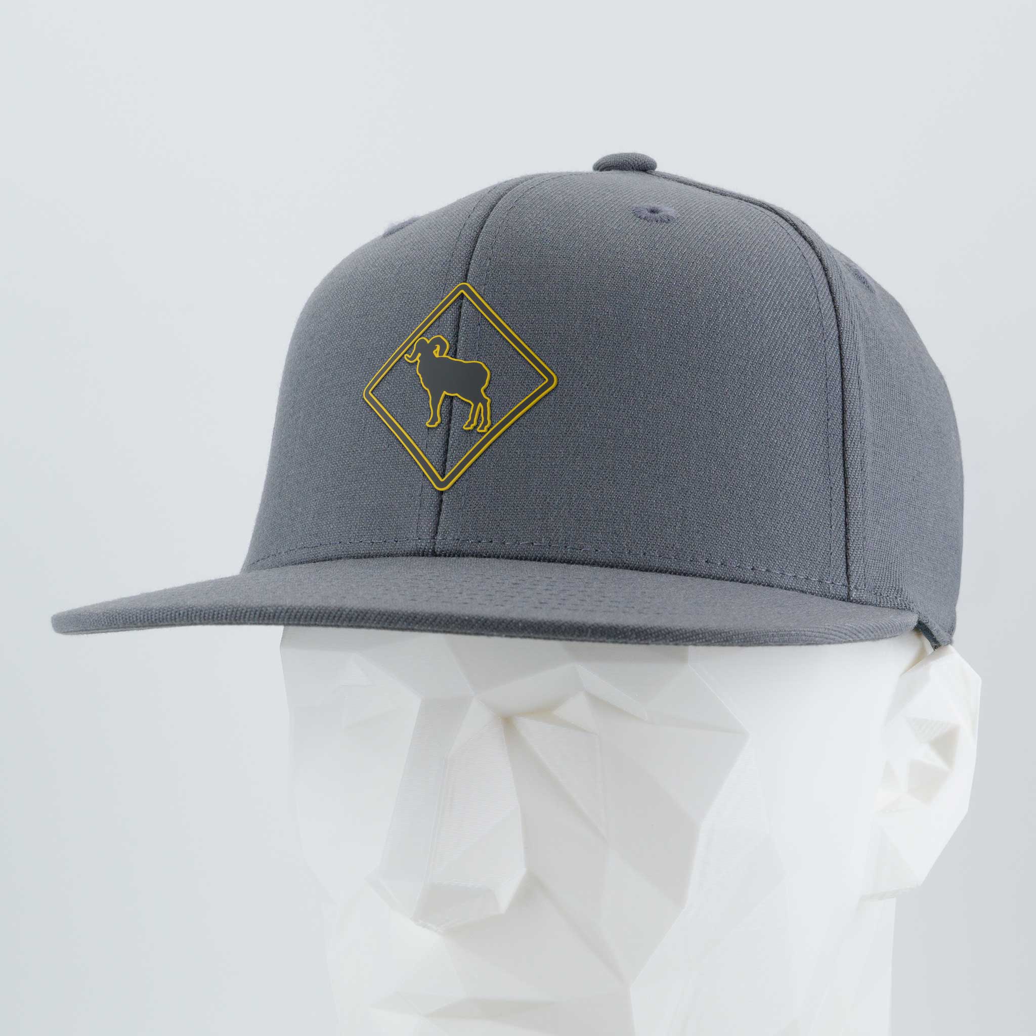 Bighorn Sheep Crossing Sign (Silicone) - Flexfit® Premium Fitted Cap Color: Dark Gray - Eternal Glyph LLC
