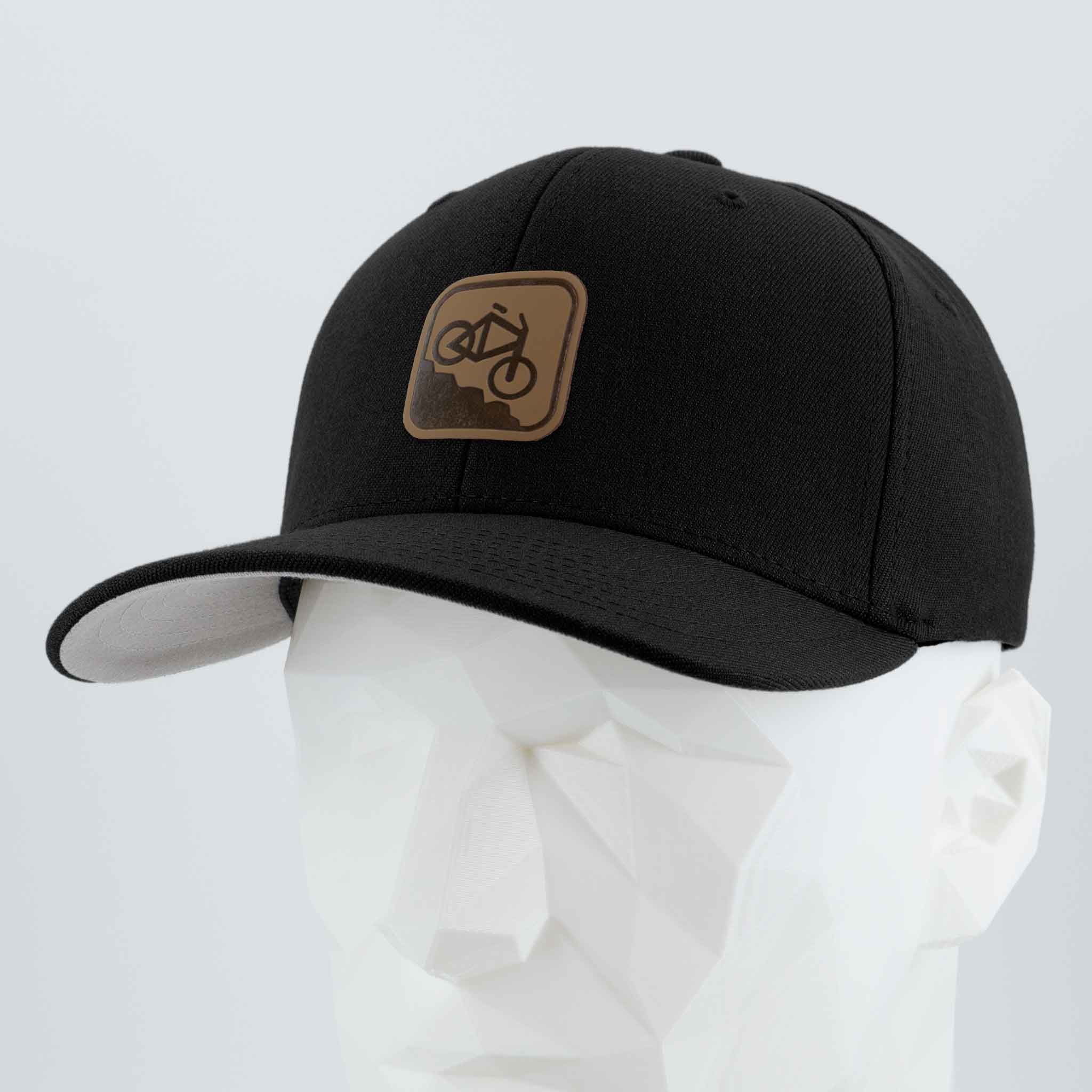 Mountain Bike Downhill (Leather) - Flexfit® Premium Wool Blend Cap Color: Black - Eternal Glyph LLC