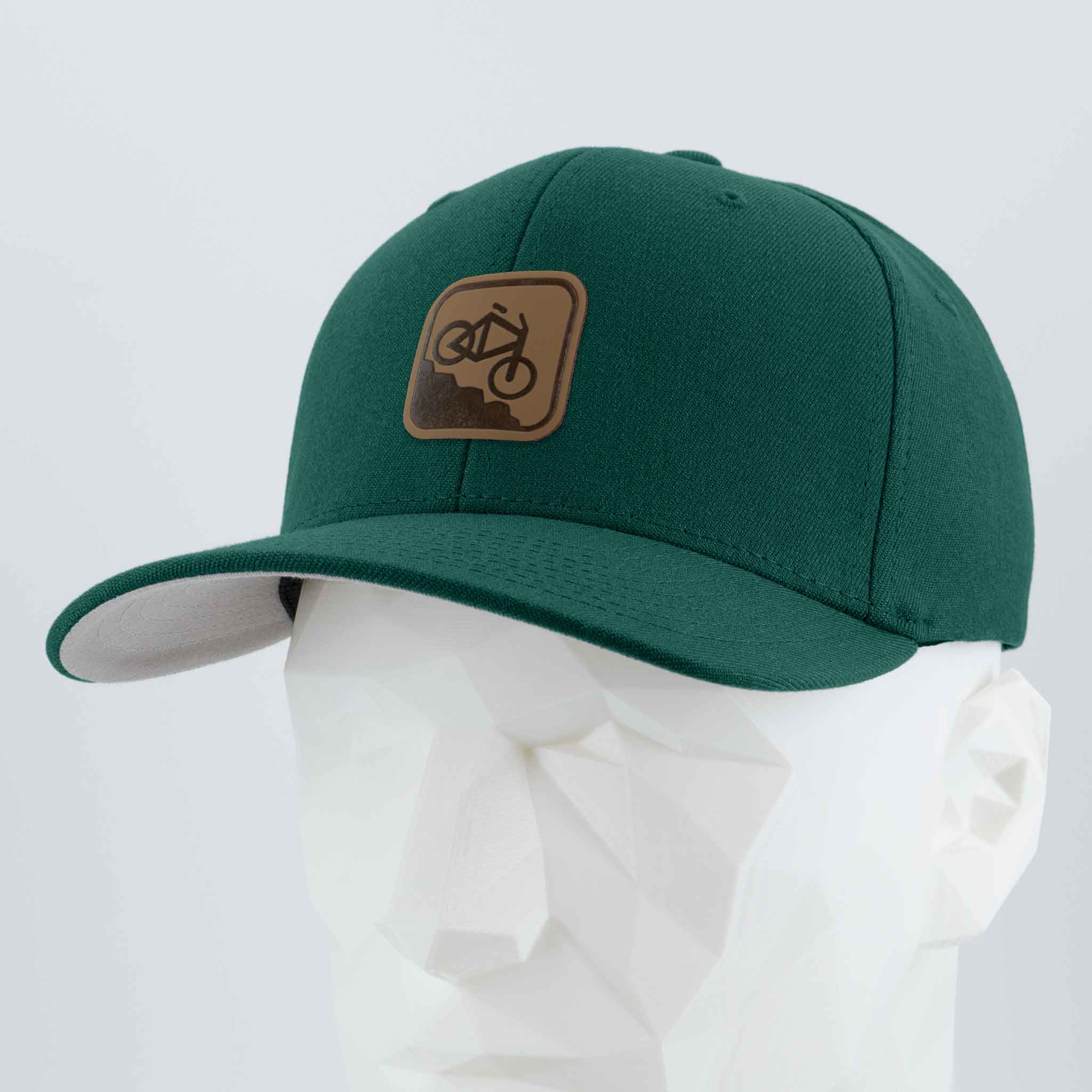 Mountain Bike Downhill (Leather) - Flexfit® Premium Wool Blend Cap Color: Spruce - Eternal Glyph LLC