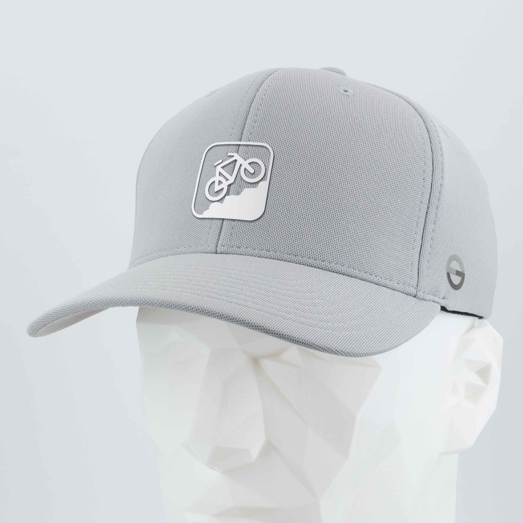 Mountain Bike Uphill (Silicone) - Flexfit® Cool & Dry Cap Color: Silver - Eternal Glyph LLC