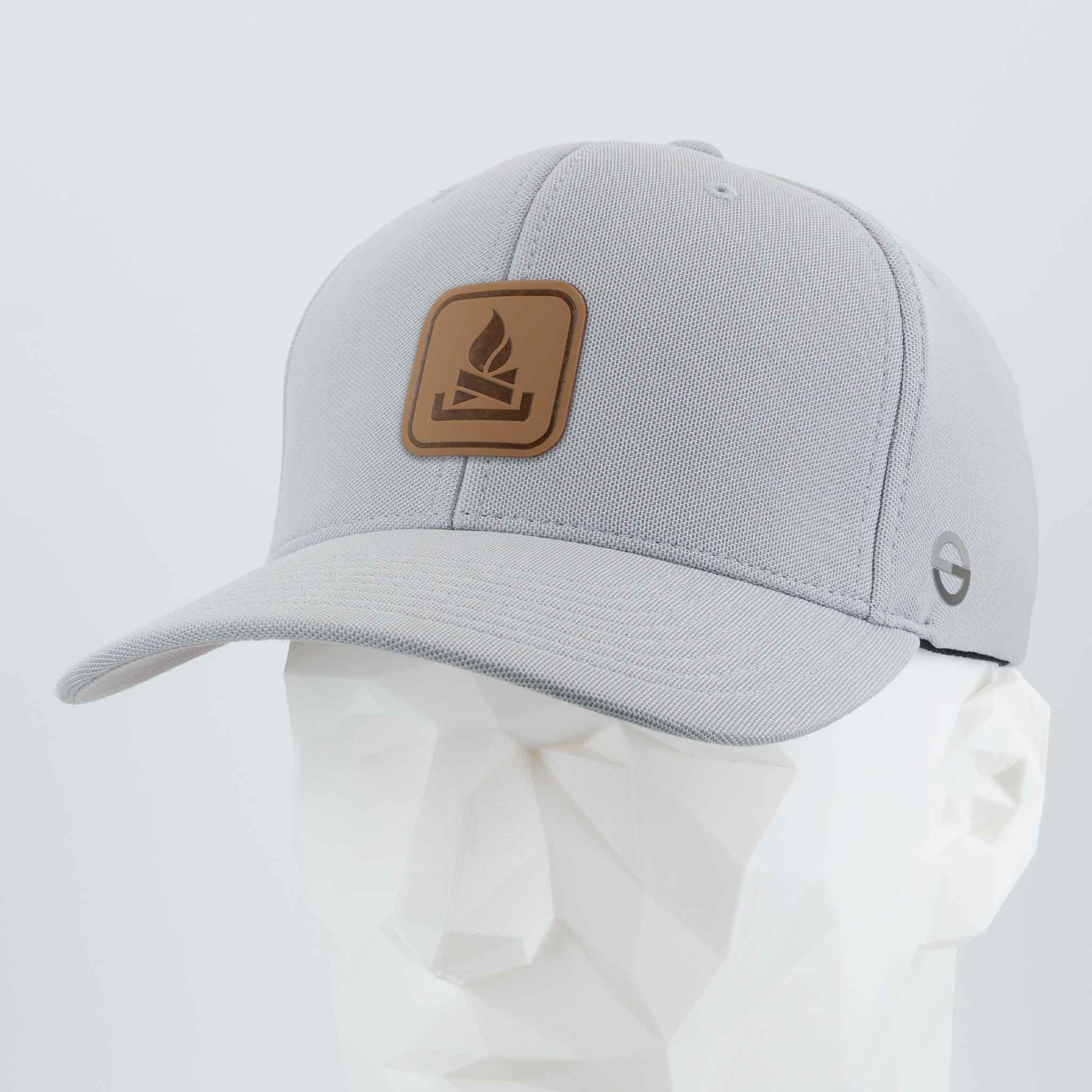 Campfire Trail Sign (Leather) - Flexfit® Cool & Dry Cap Color: Silver - Eternal Glyph LLC
