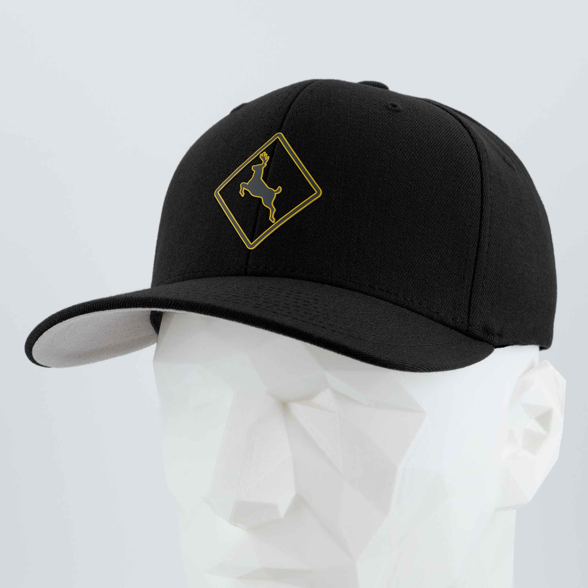 Deer Crossing Sign (Silicone) - Flexfit® Premium Wool Blend Cap Color: Black - Eternal Glyph LLC