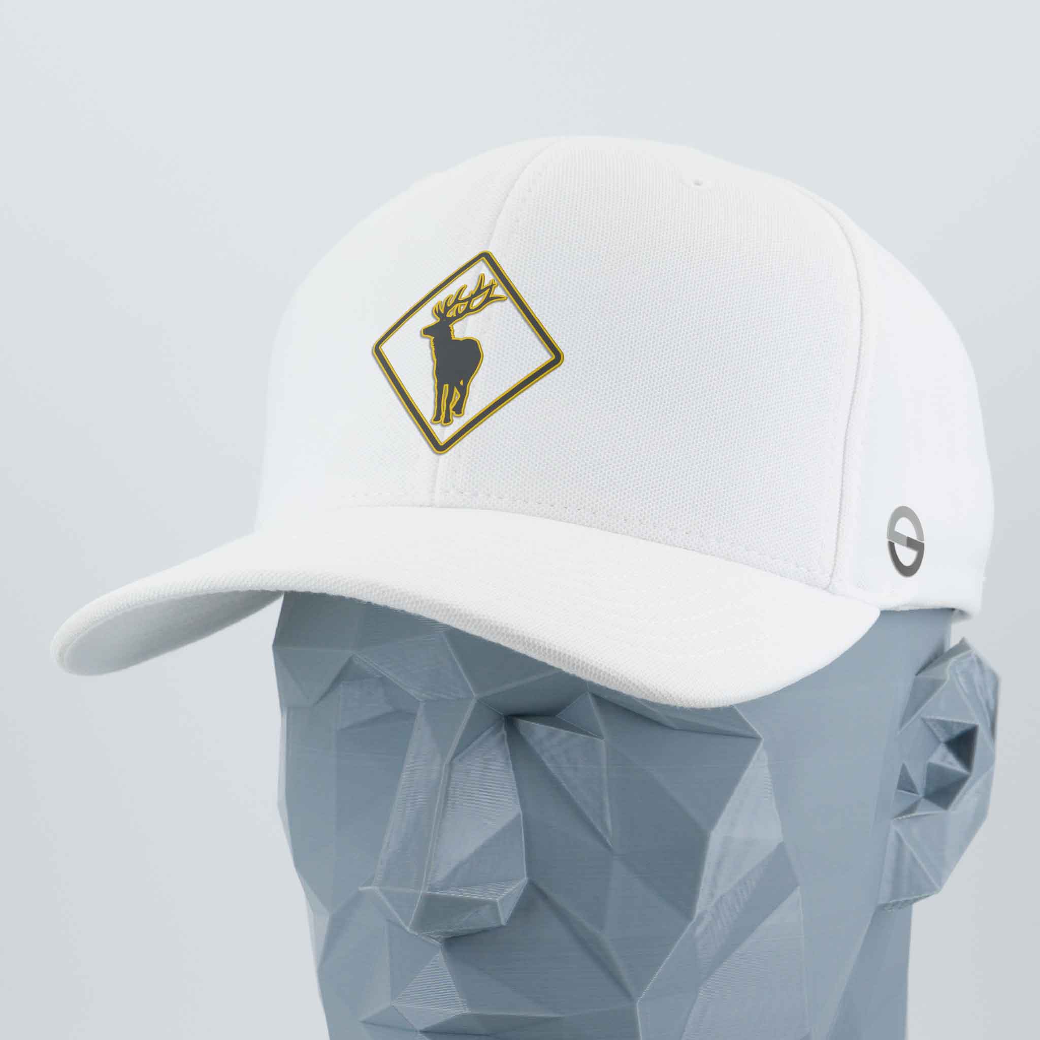Elk Crossing Sign (Silicone) - Flexfit® Cool & Dry Cap Color: White - Eternal Glyph LLC