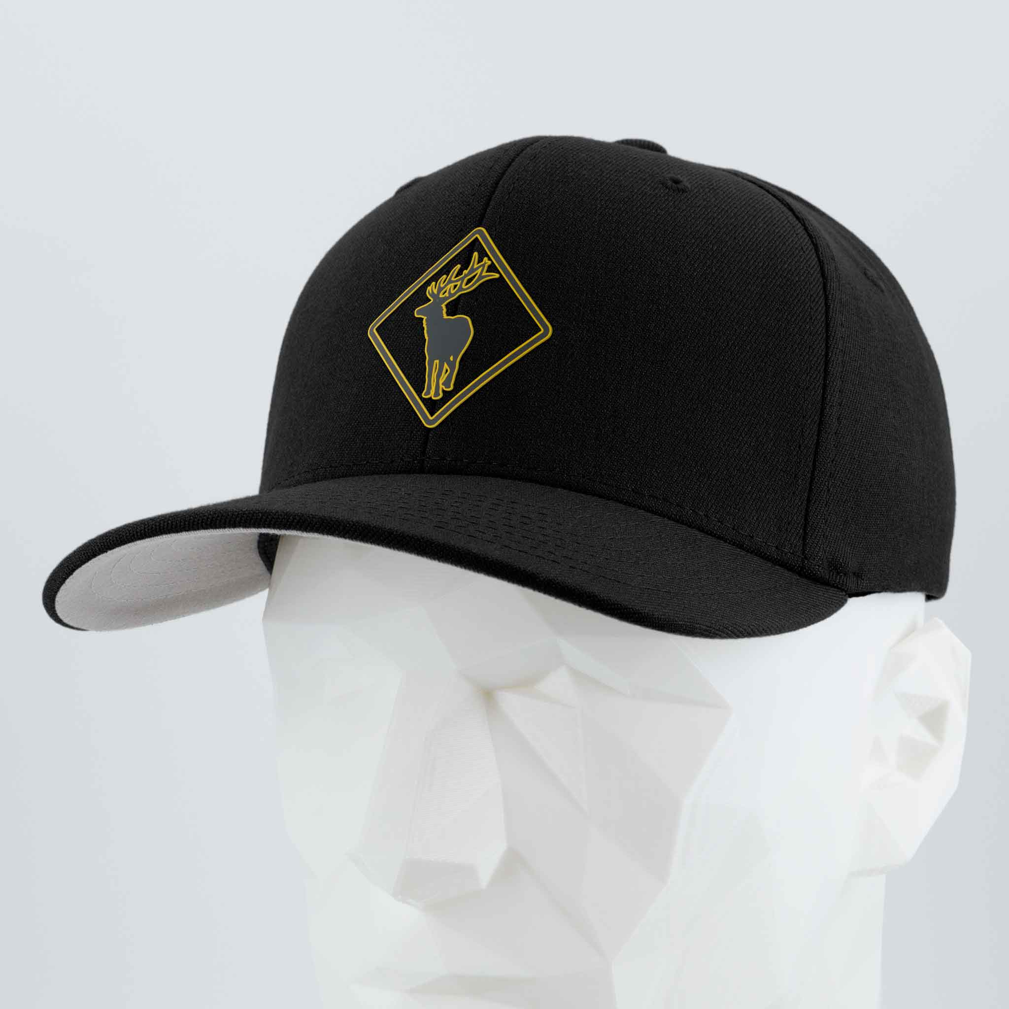 Elk Crossing Sign (Silicone) - Flexfit® Premium Wool Blend Cap Color: Black - Eternal Glyph LLC