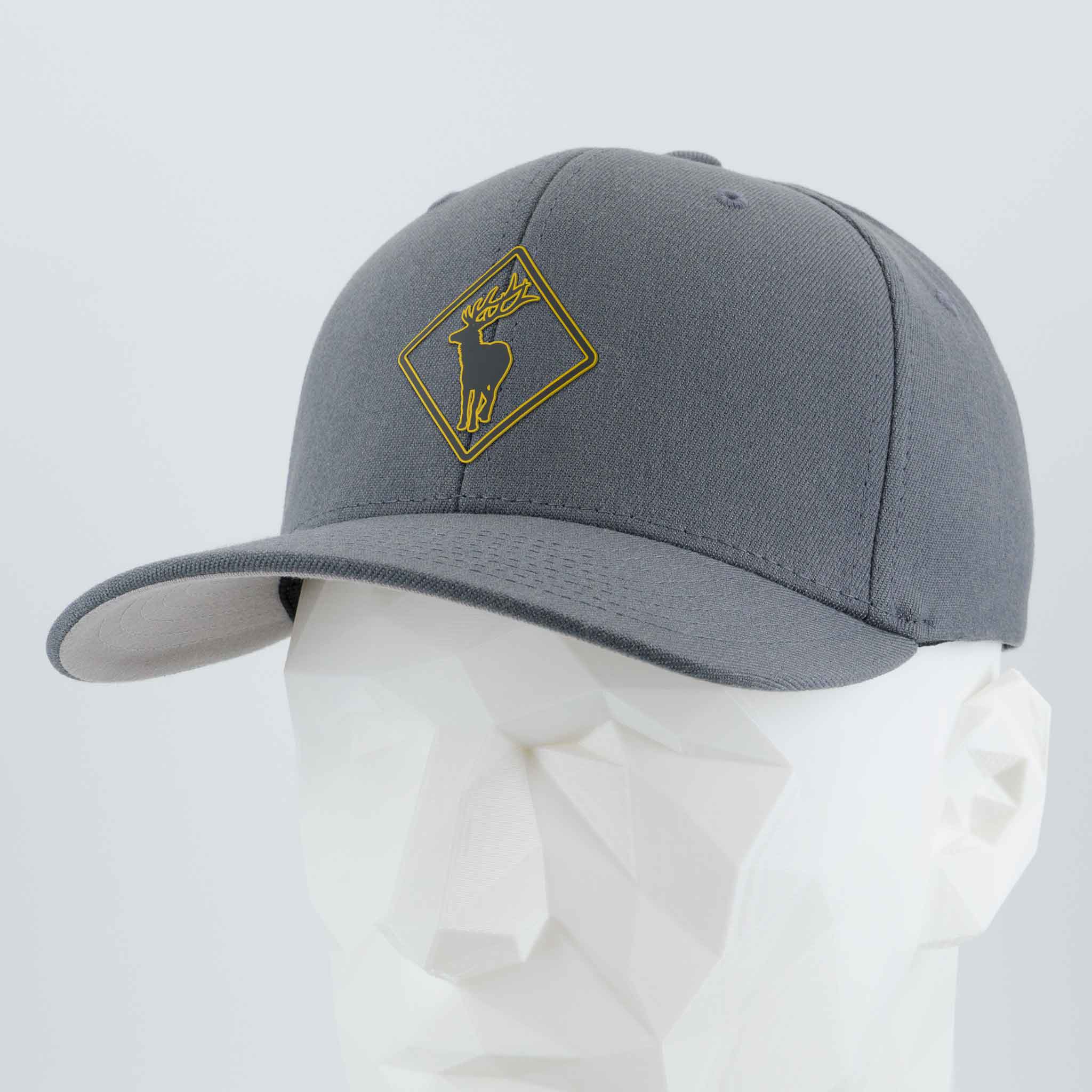 Elk Crossing Sign (Silicone) - Flexfit® Premium Wool Blend Cap Color: Dark Gray - Eternal Glyph LLC