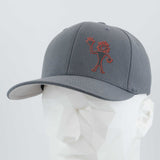 The Eternal Glyph Friendly Man Petroglyph (Silicone) Flexfit® Premium Wool Blend Cap in dark gray features a red outlined stick figure inspired by Moab, Utah’s ancient rock carving, embroidered on the front and shown on a white mannequin head.