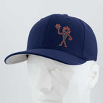 The Eternal Glyph Friendly Man Petroglyph (Silicone) Flexfit® Premium Wool Blend Cap in navy features an orange outlined Moab-inspired petroglyph on the front, shown on a white geometric mannequin head.
