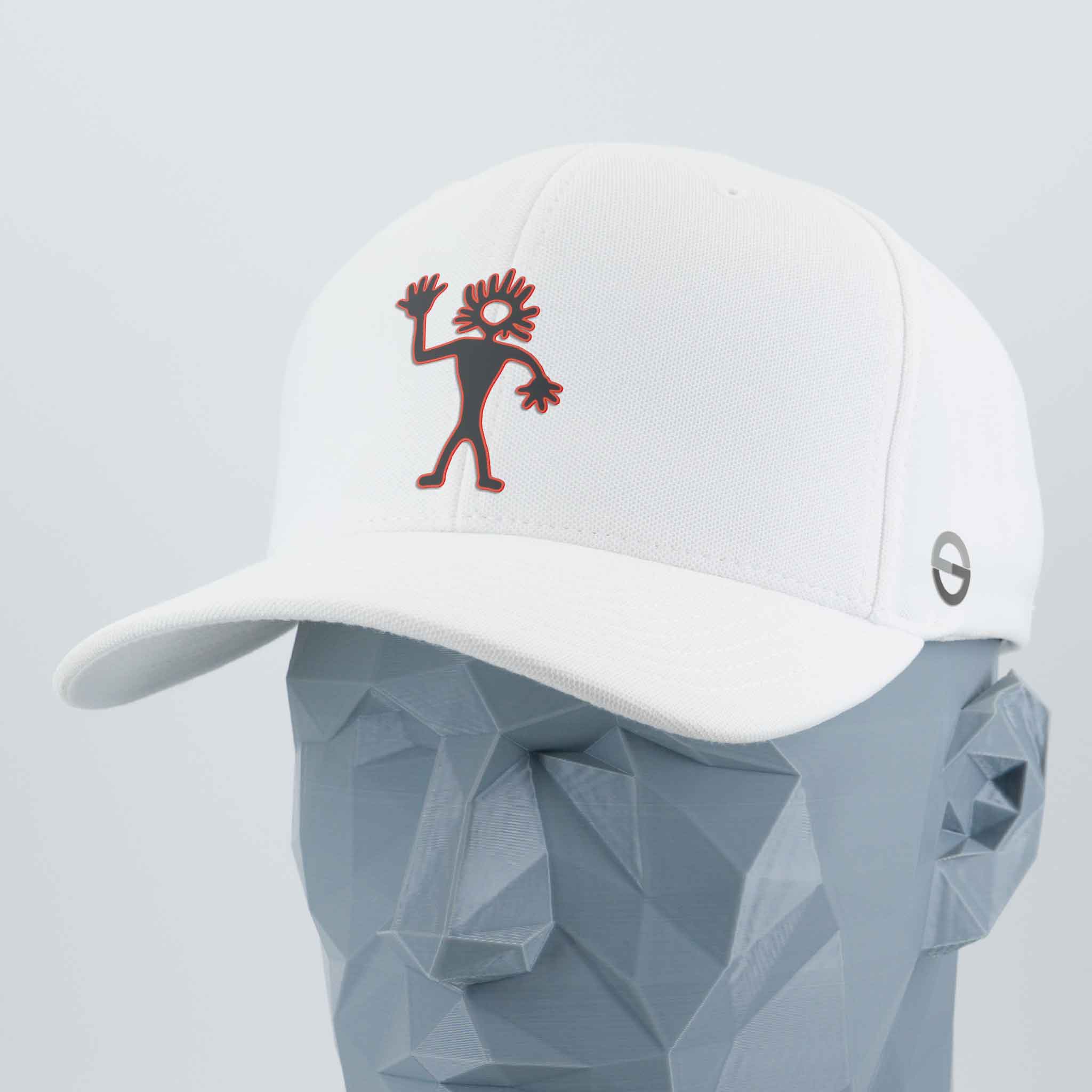 Friendly Man Petroglyph (Silicone) - Flexfit® Cool & Dry Cap Color: White - Eternal Glyph LLC