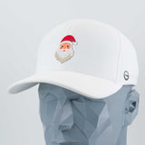 The Eternal Glyph Santa Hat (Silicone) - Flexfit® Cool & Dry Cap in white features a Santa Claus glyph on the front and is shown on a faceted gray mannequin head against a light backdrop.