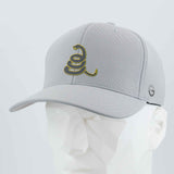 Coiled Rattlesnake Silhouette (Silicone) - Flexfit® Cool & Dry Cap Color: Silver - Eternal Glyph LLC