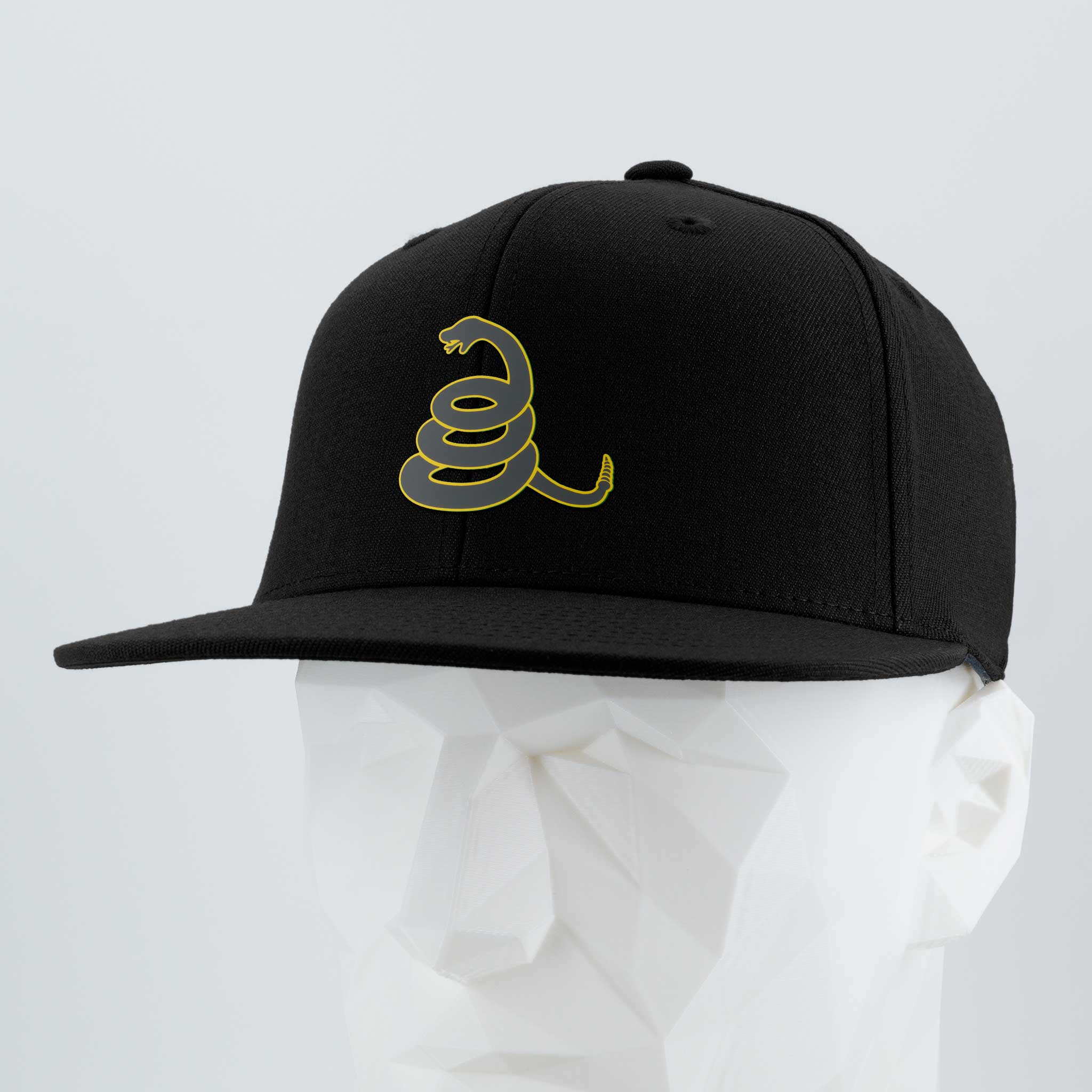 Coiled Rattlesnake Silhouette (Silicone) - Flexfit® Premium Fitted Cap Color: Black - Eternal Glyph LLC