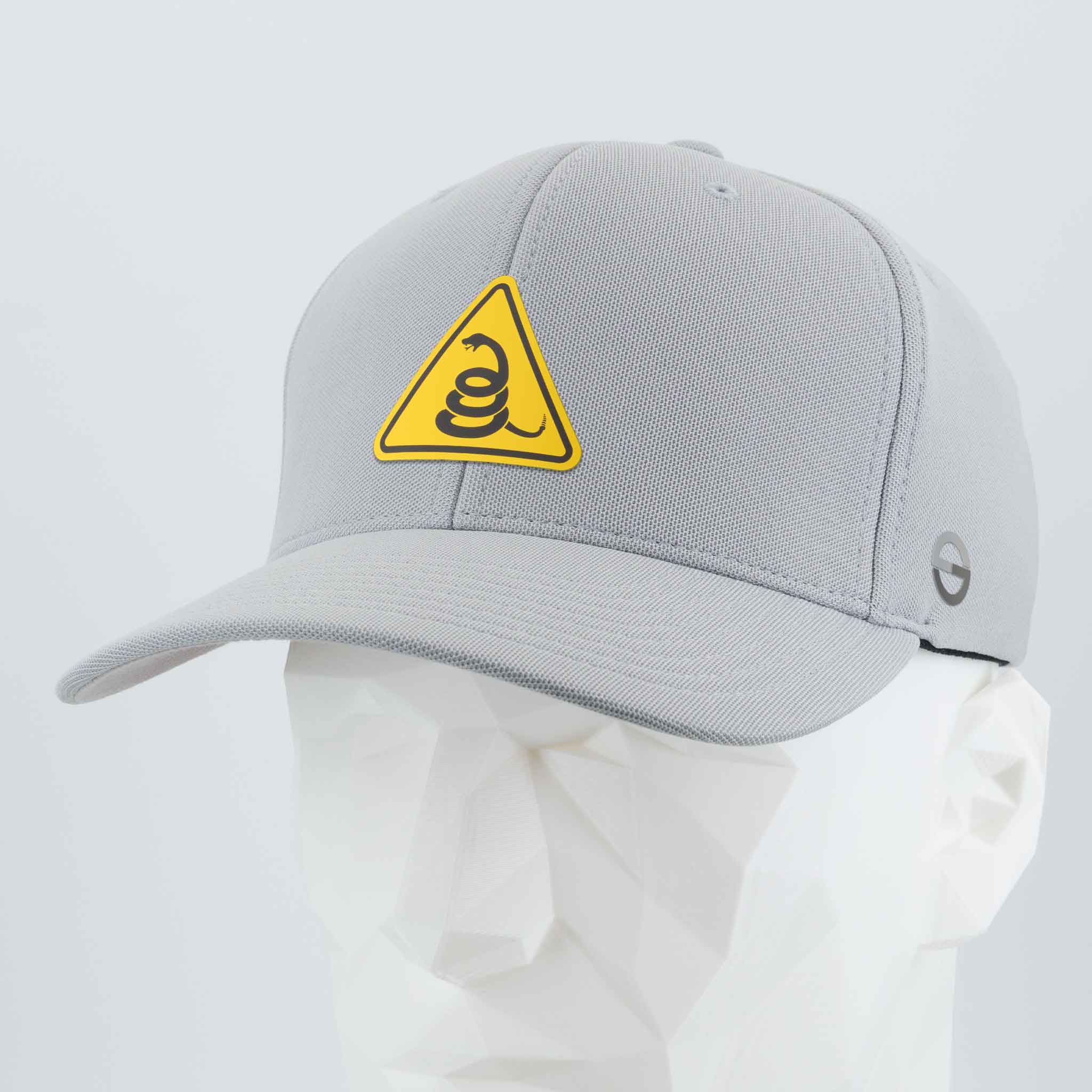 Rattlesnake Warning Sign (Silicone) - Flexfit® Cool & Dry Cap Color: Silver - Eternal Glyph LLC