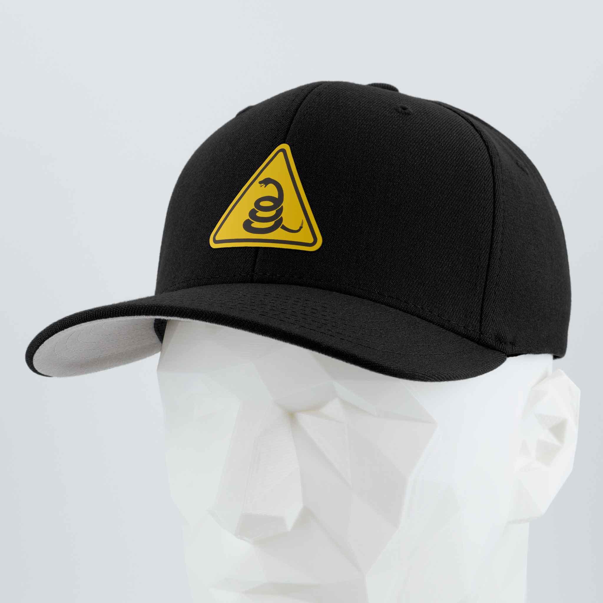 Rattlesnake Warning Sign (Silicone) - Flexfit® Premium Wool Blend Cap Color: Black - Eternal Glyph LLC