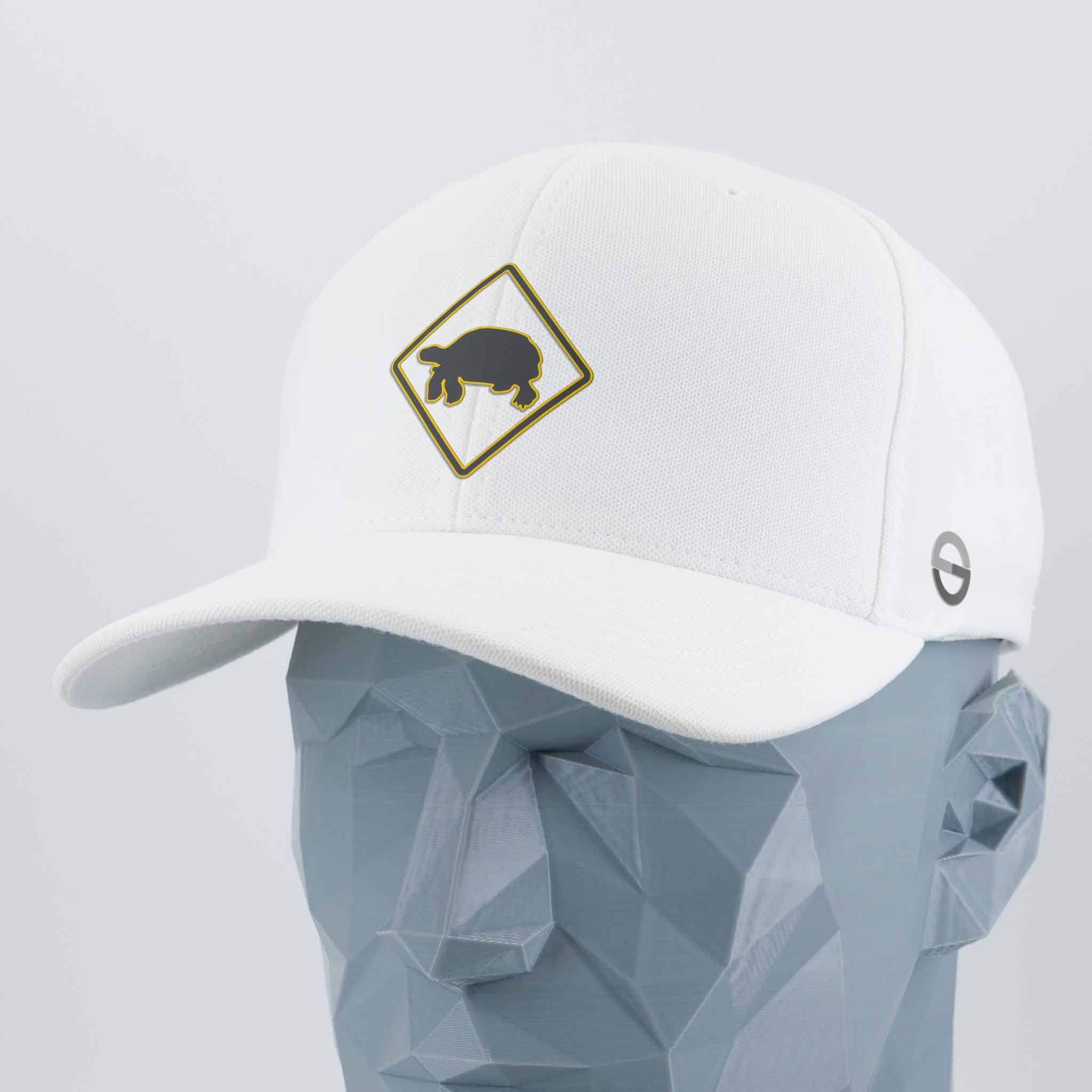 Tortoise Crossing Sign (Silicone) - Flexfit® Cool & Dry Cap Color: White - Eternal Glyph LLC