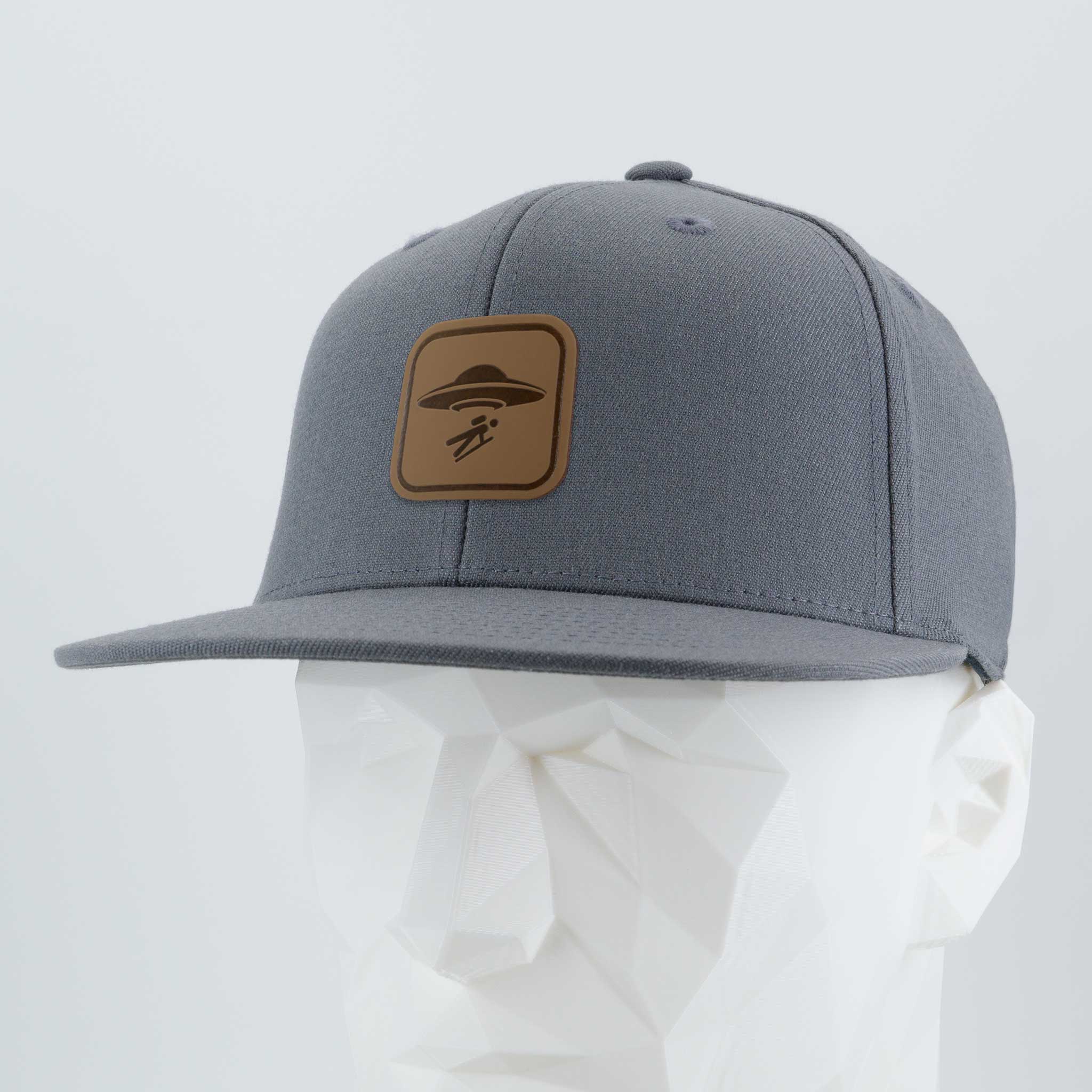 UFO Area Trail Sign (Leather) - Flexfit® Premium Fitted Cap Color: Dark Gray - Eternal Glyph LLC