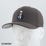 The Eternal Glyph Uncle Sam, I Want You (Silicone) Flexfit® Premium Wool Blend Cap in Dark Gray features an embroidered cartoon Uncle Sam patch. Shown on a white mannequin head. Text: XXL DARK GRAY.