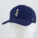 The Eternal Glyph Uncle Sam, I Want You (Silicone) Flexfit® Cool & Dry Cap in navy blue features bold Uncle Sam artwork and is shown on a white mannequin head.