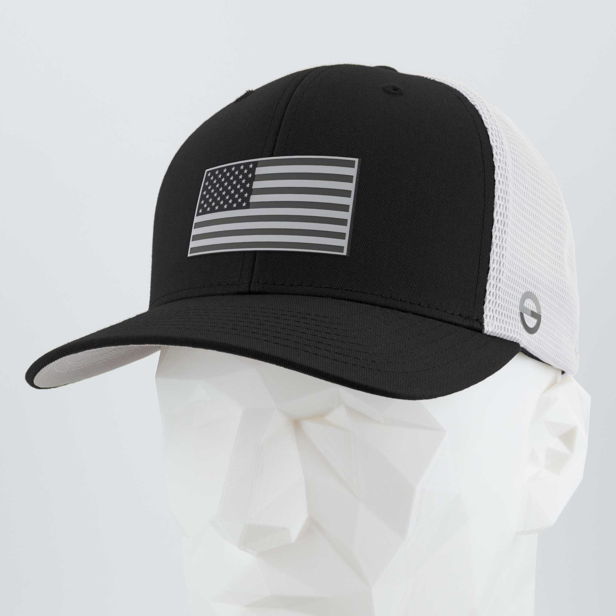 American Flag, Monotone (Double Layer Silicone) - Mesh Trucker Cap