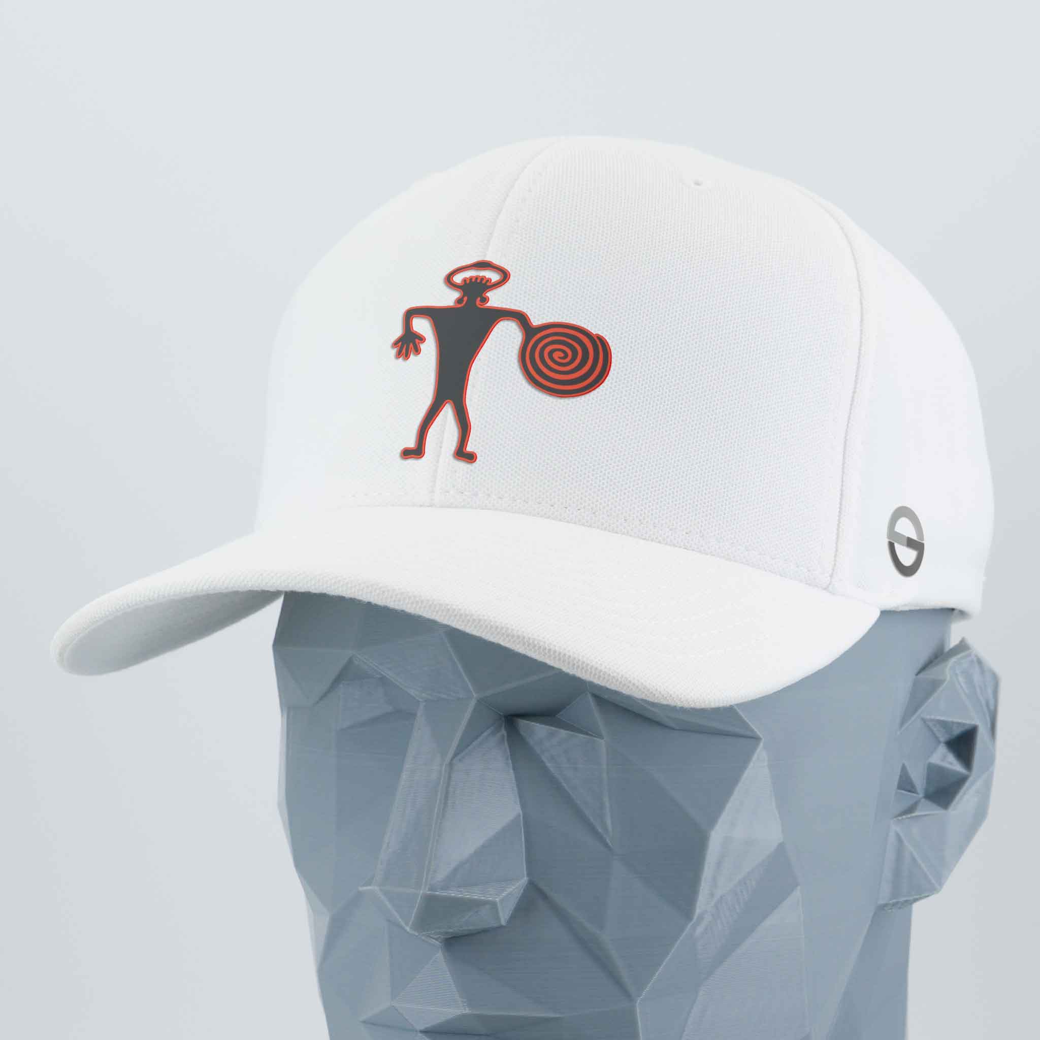 Spiral Warrior Petroglyph (Silicone) - Flexfit® Cool & Dry Cap Color: White - Eternal Glyph LLC
