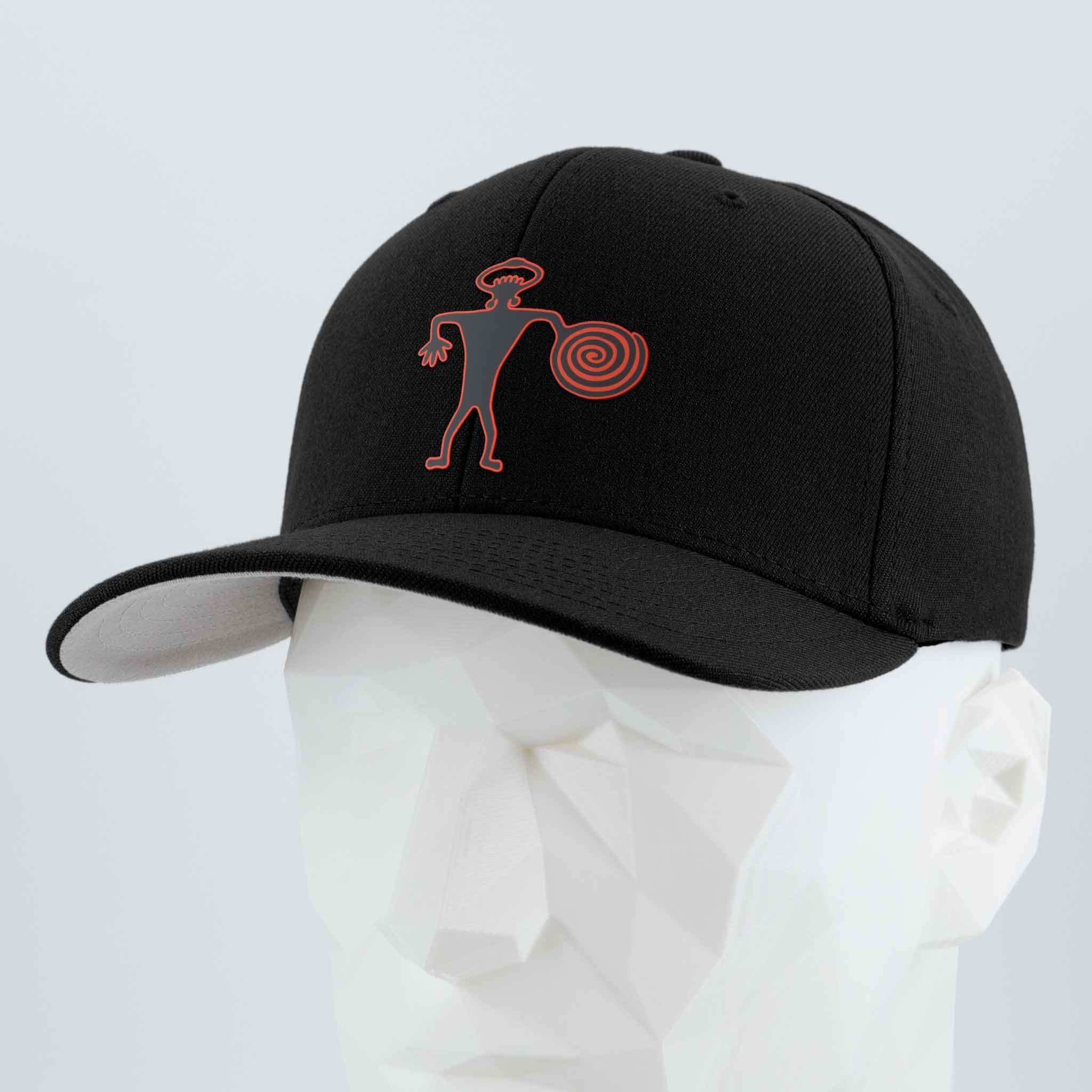 Spiral Warrior Petroglyph (Silicone) - Flexfit® Premium Wool Blend Cap Color: Black - Eternal Glyph LLC