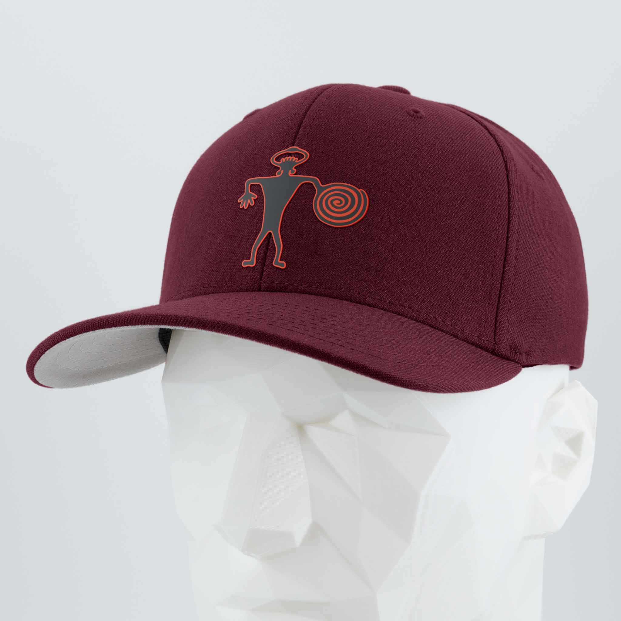 Spiral Warrior Petroglyph (Silicone) - Flexfit® Premium Wool Blend Cap Color: Maroon - Eternal Glyph LLC