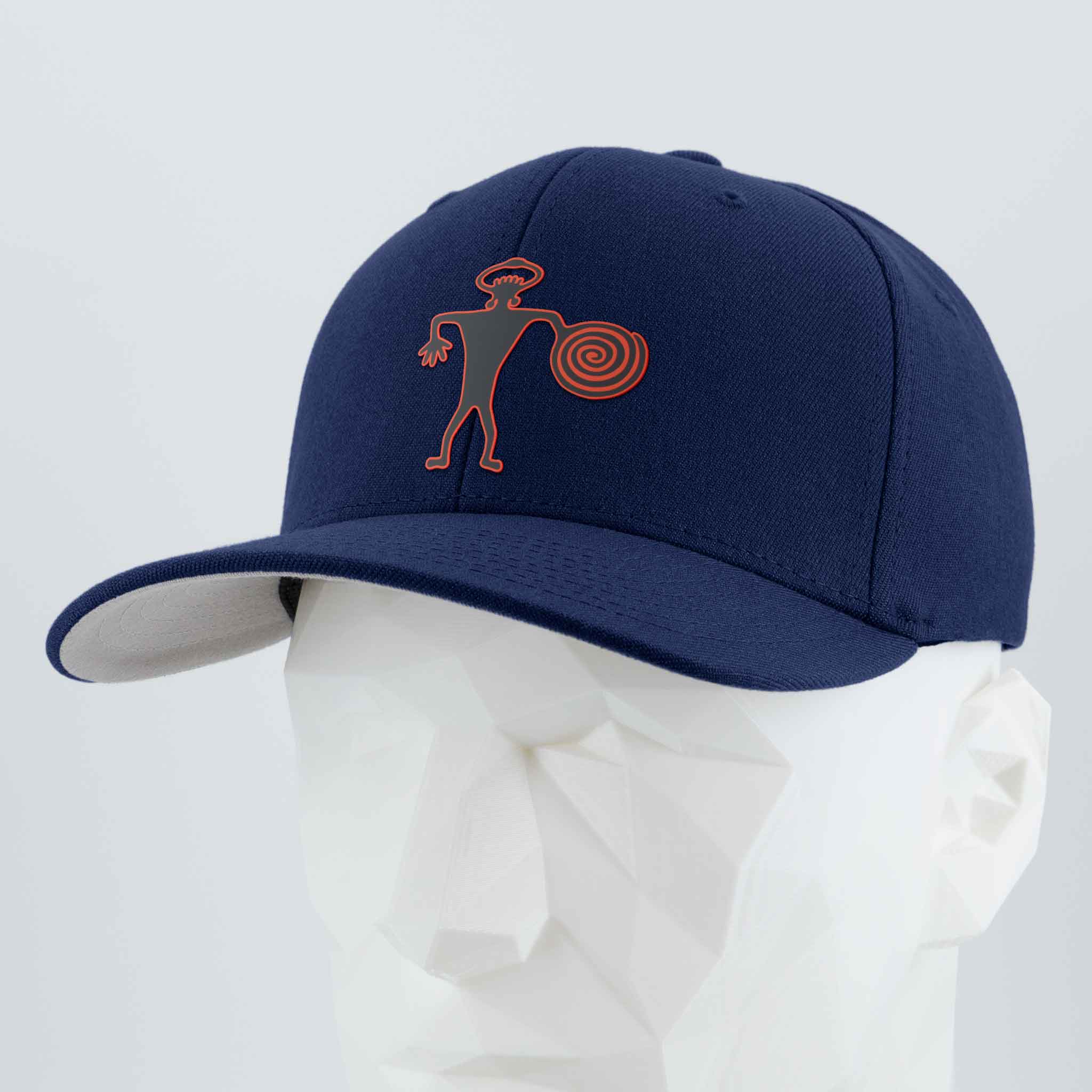 Spiral Warrior Petroglyph (Silicone) - Flexfit® Premium Wool Blend Cap Color: Navy - Eternal Glyph LLC